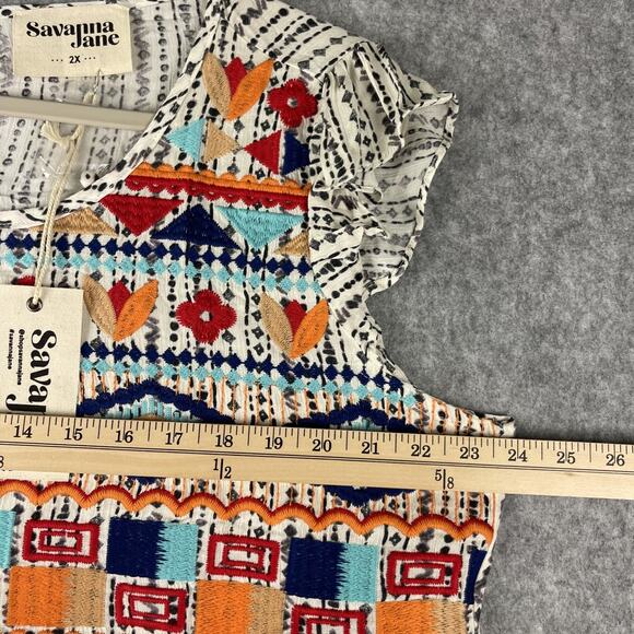 Savanna Jane Embroidered Top Womens 2X Geometric Babydoll Aztec Boho Tribal NEW - Picture 7 of 13